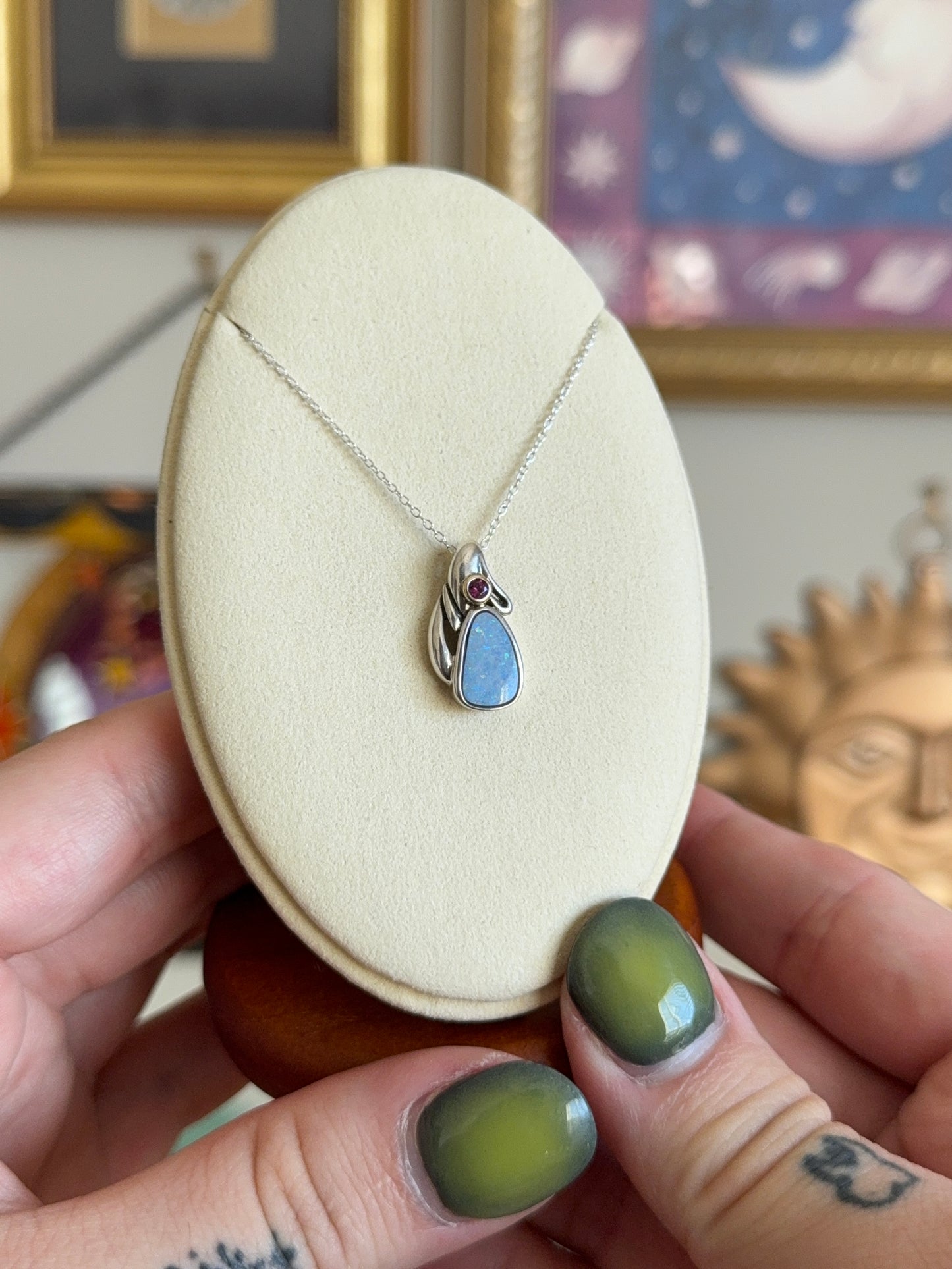 Small Opal & garnet necklace