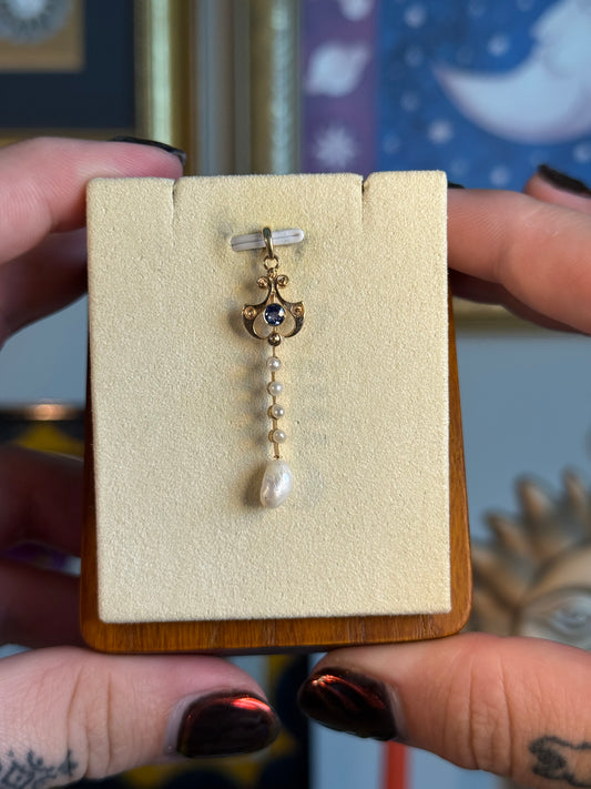 Tanzanite and pearl lavalier pendant