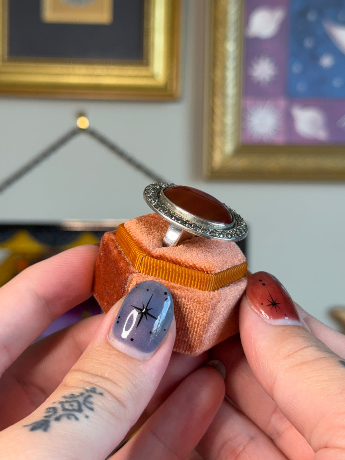 Large Oval Carnelian & Marcasite ring