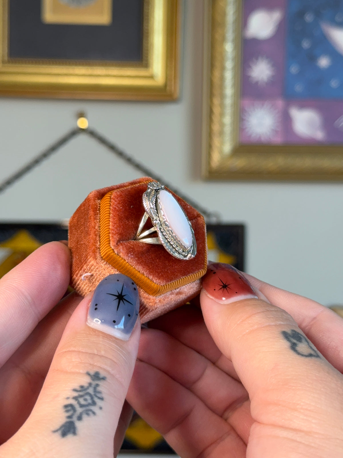Elongated Navajo mother of pearl ring