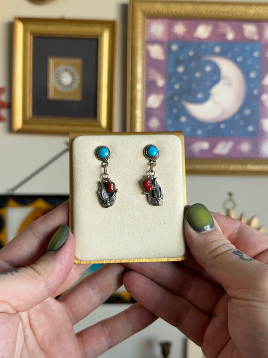 Turquoise & Coral dangle earrings