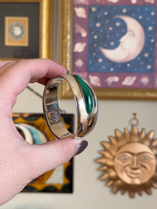 Sterling Silver Malachite Tear hinged cuff