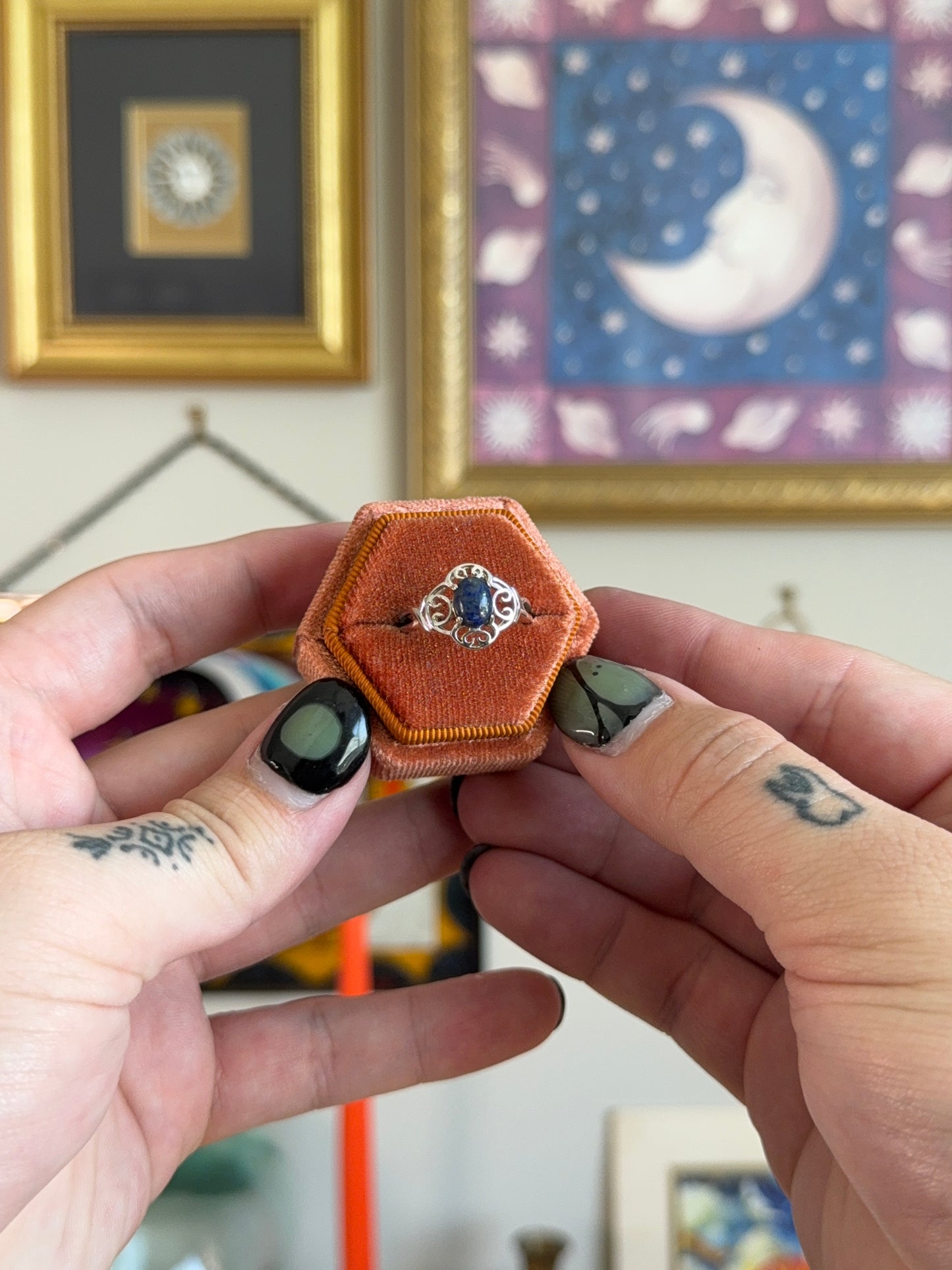 Lapis filigree ring