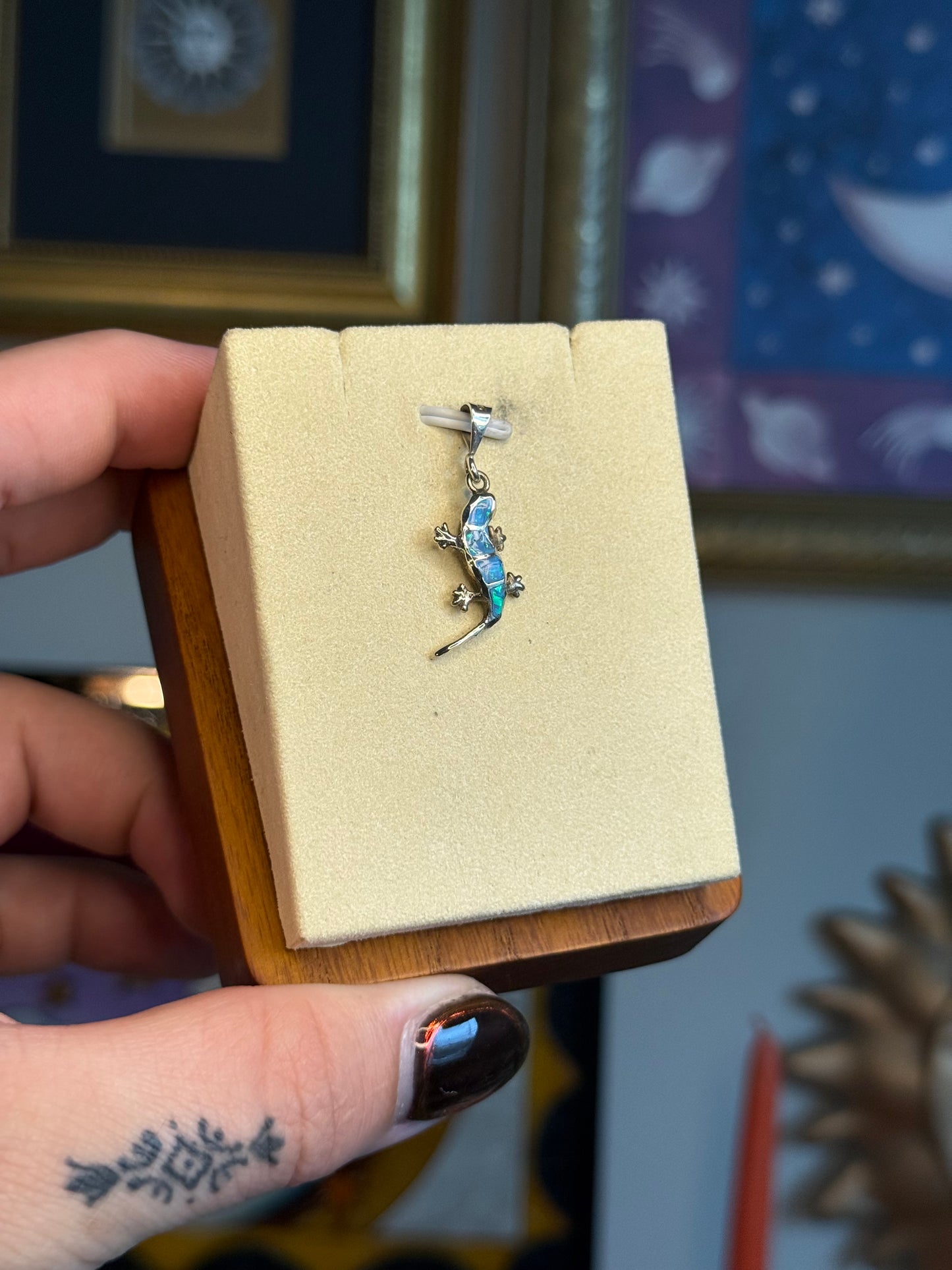 Opal lizard pendant