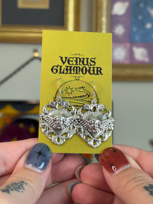 Cherub shield earrings