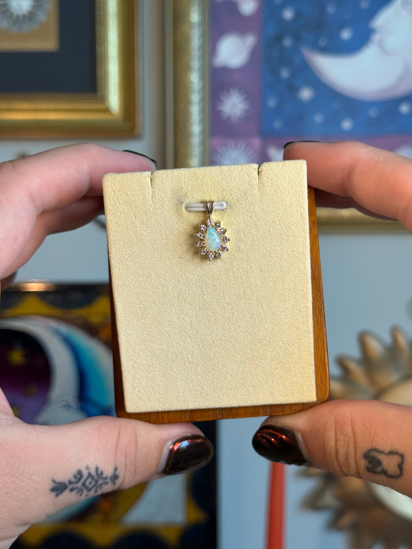 Tear drop Opal and Diamond pendant