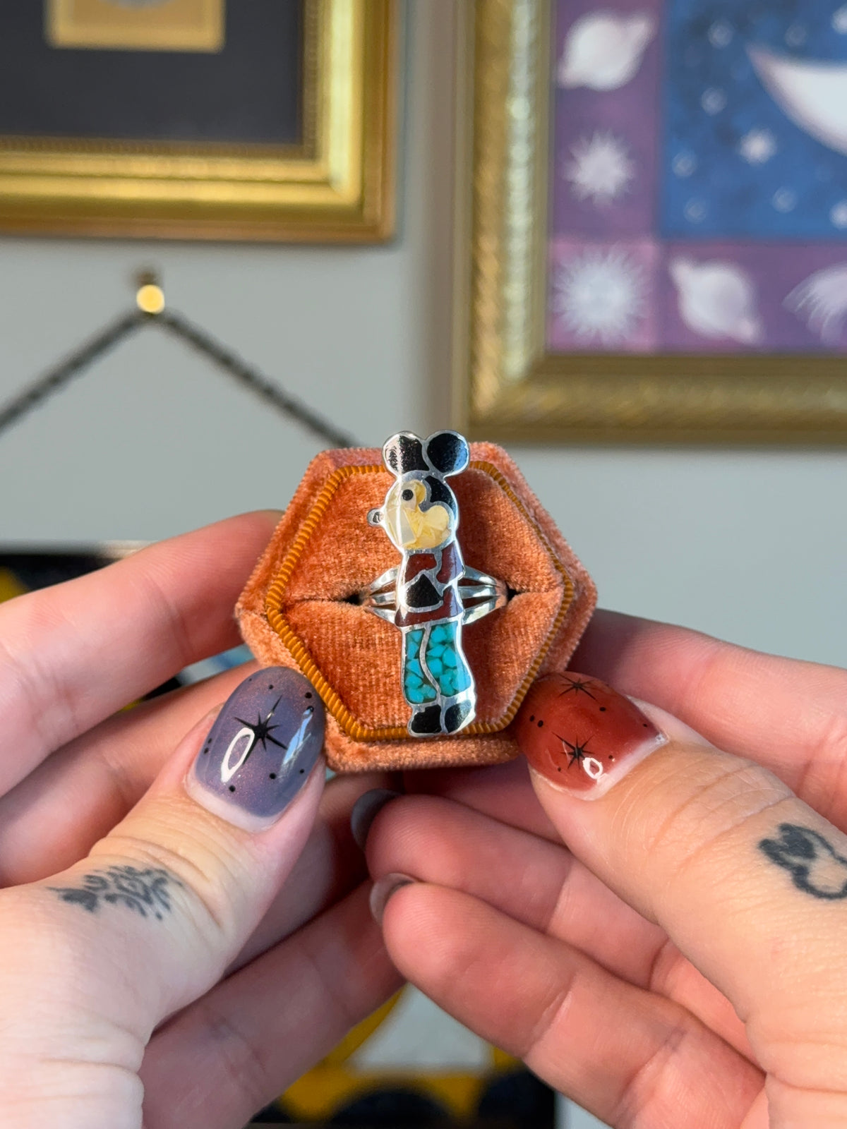 Navajo Zuni Mickey Mouse inlay ring