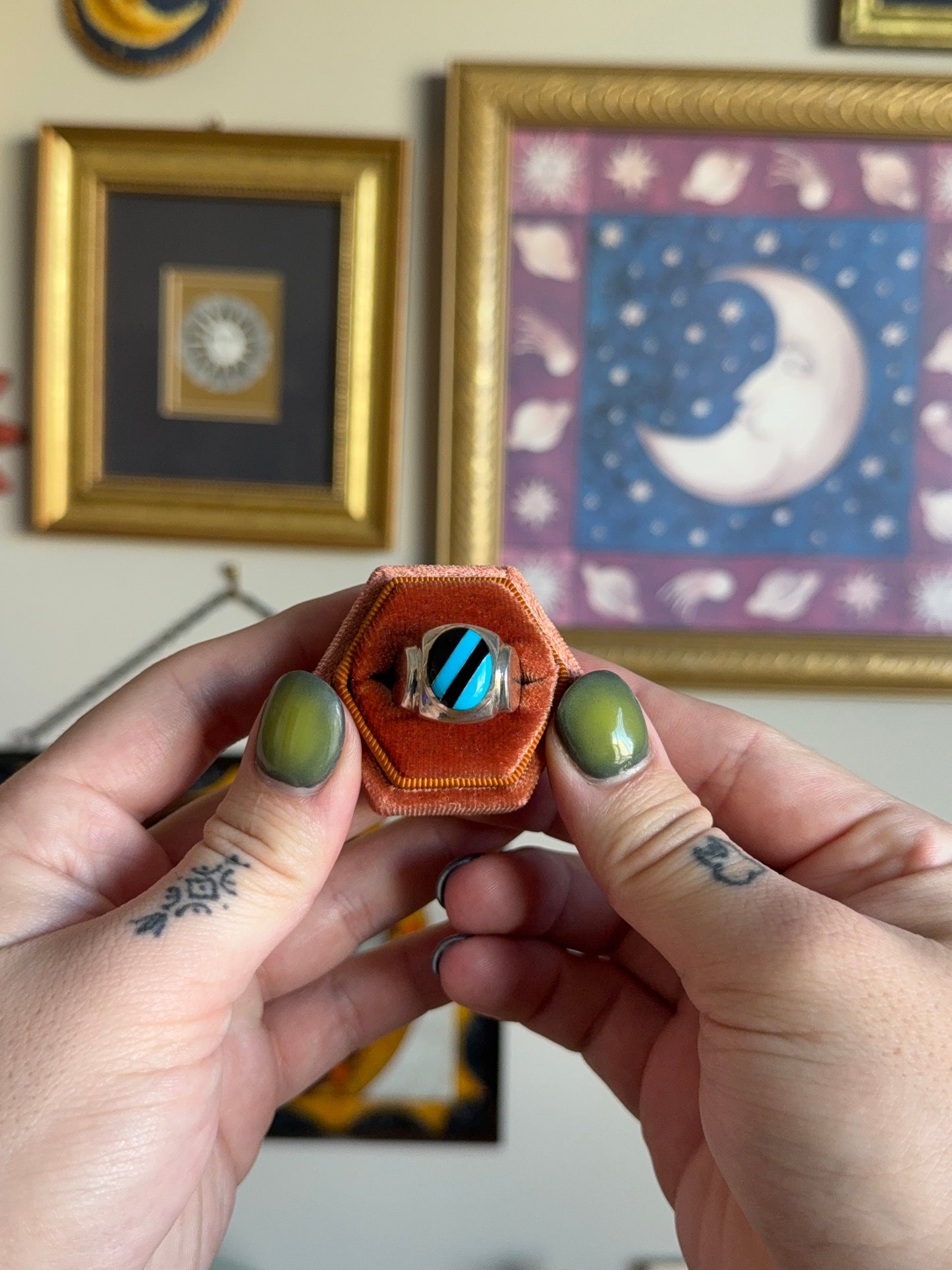 Turquoise & Onyx inlay signet