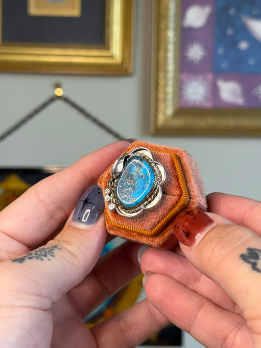Turquoise ring with iron flash