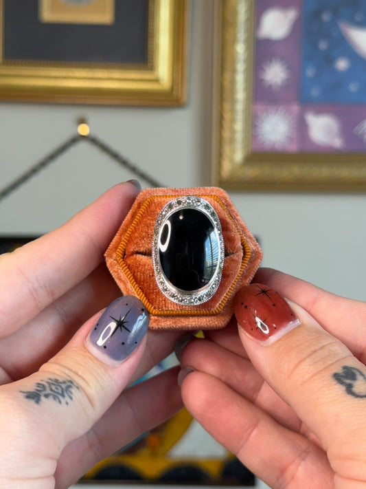 Large oval black onyx & marcasite ring