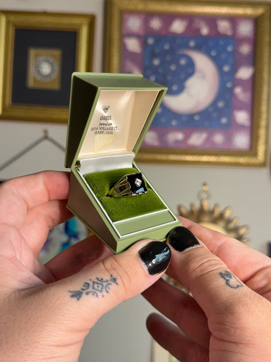 Gold black onyx square signet ring