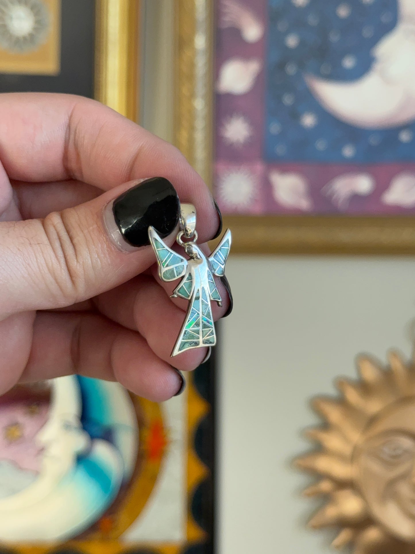 Silver Opal inlay Fairy Pendant