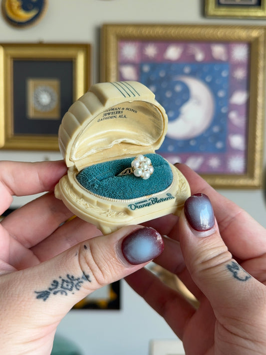 Yellow Gold Pearl cluster ring