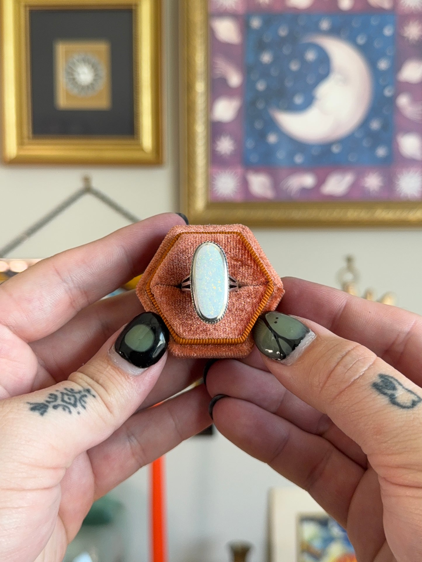 Elongated opal ring