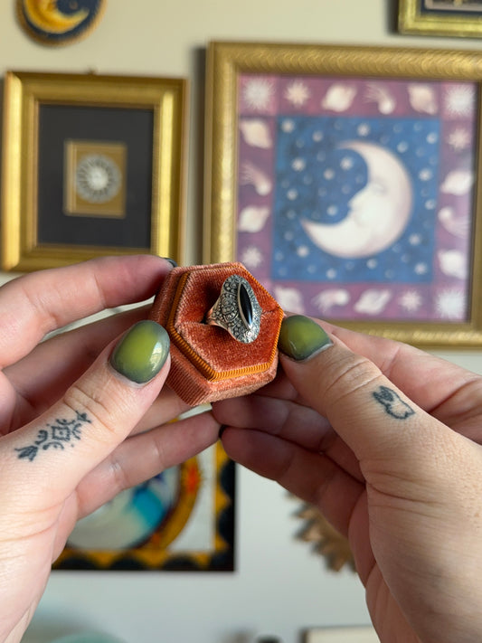Elongated Marquise black onyx ring