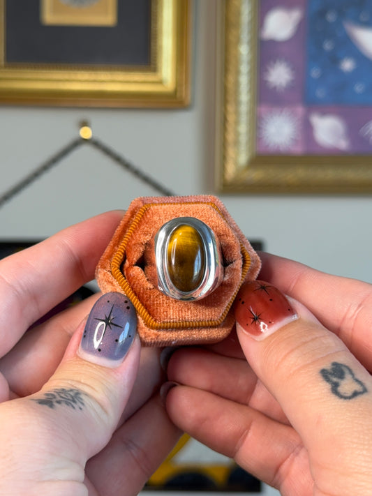 Taxco tigers eye signet ring