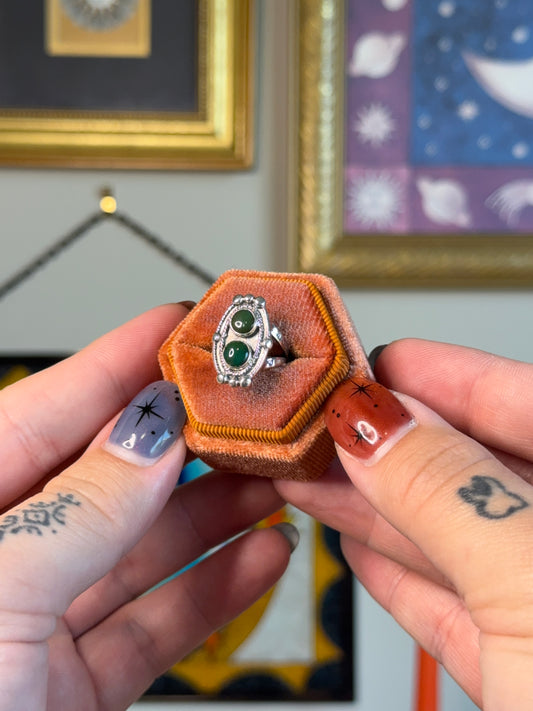Double green turquoise shield ring