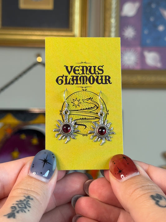 Garnet celestial sun earrings