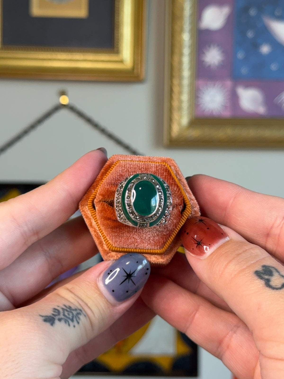 Green Onyx & Marcasite ring