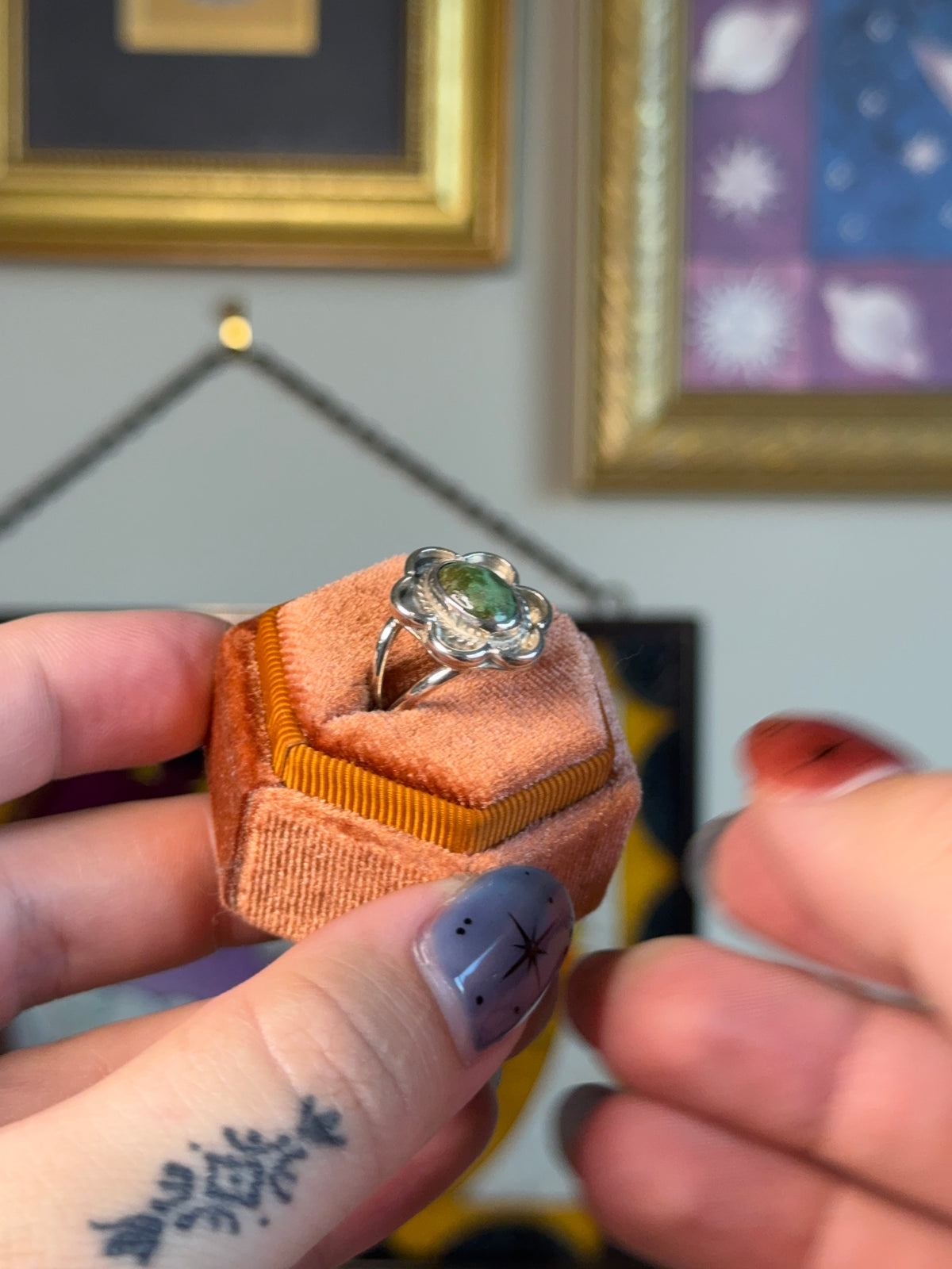 Green turqouise flower ring