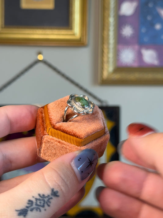 Green turqouise flower ring