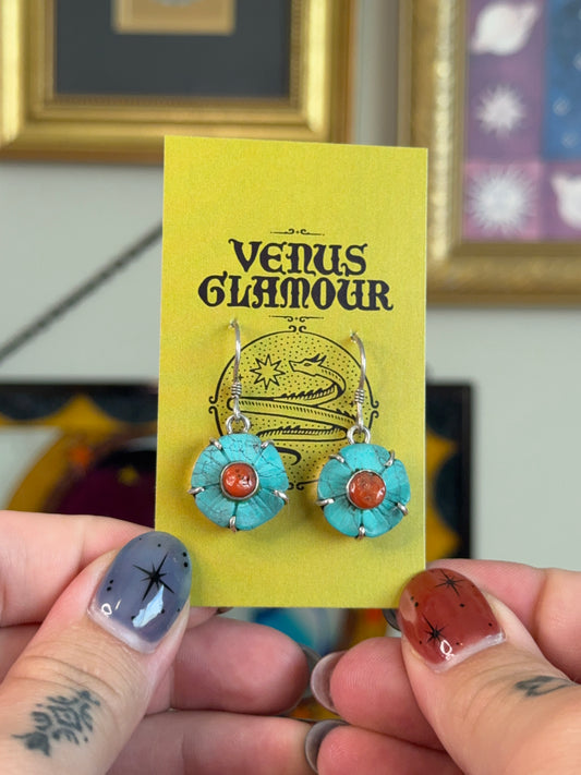 Turquoise & Coral flower earrings
