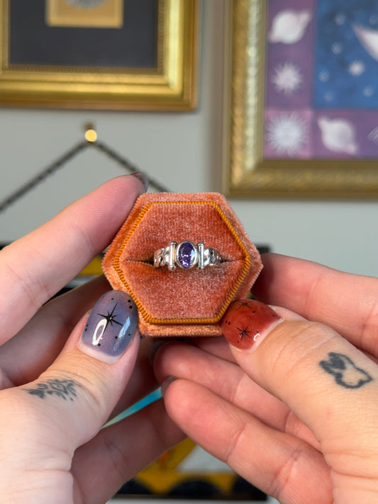 Amethyst ring with detailed band