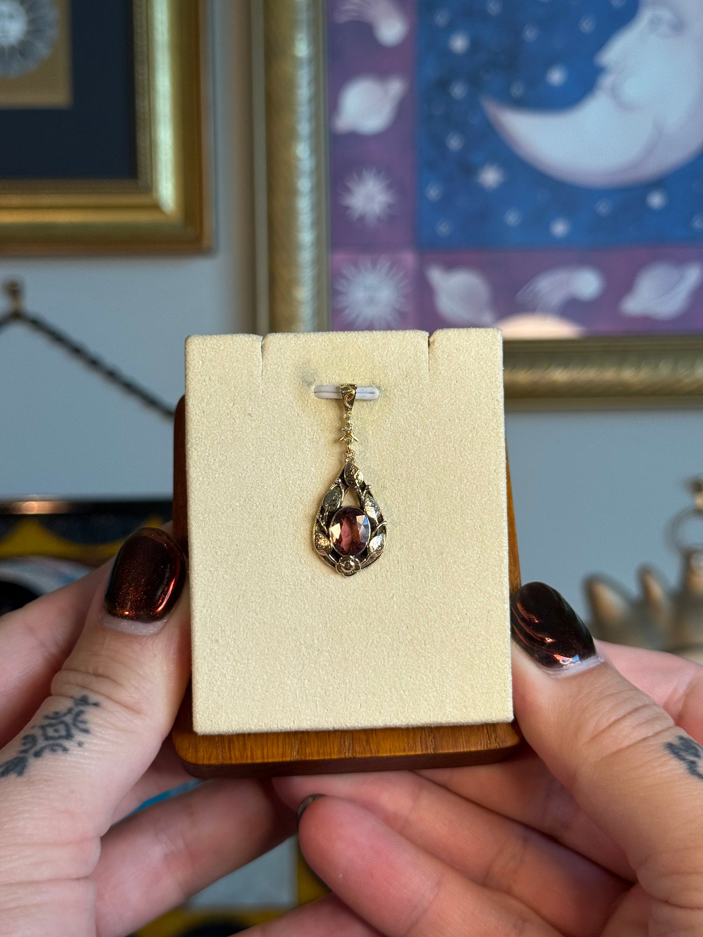 Pink Tourmaline gold Floral pendant