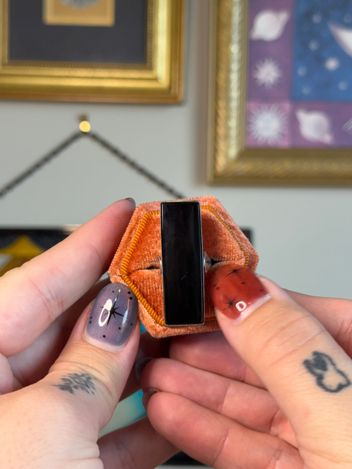Elongated black onyx rectangle ring