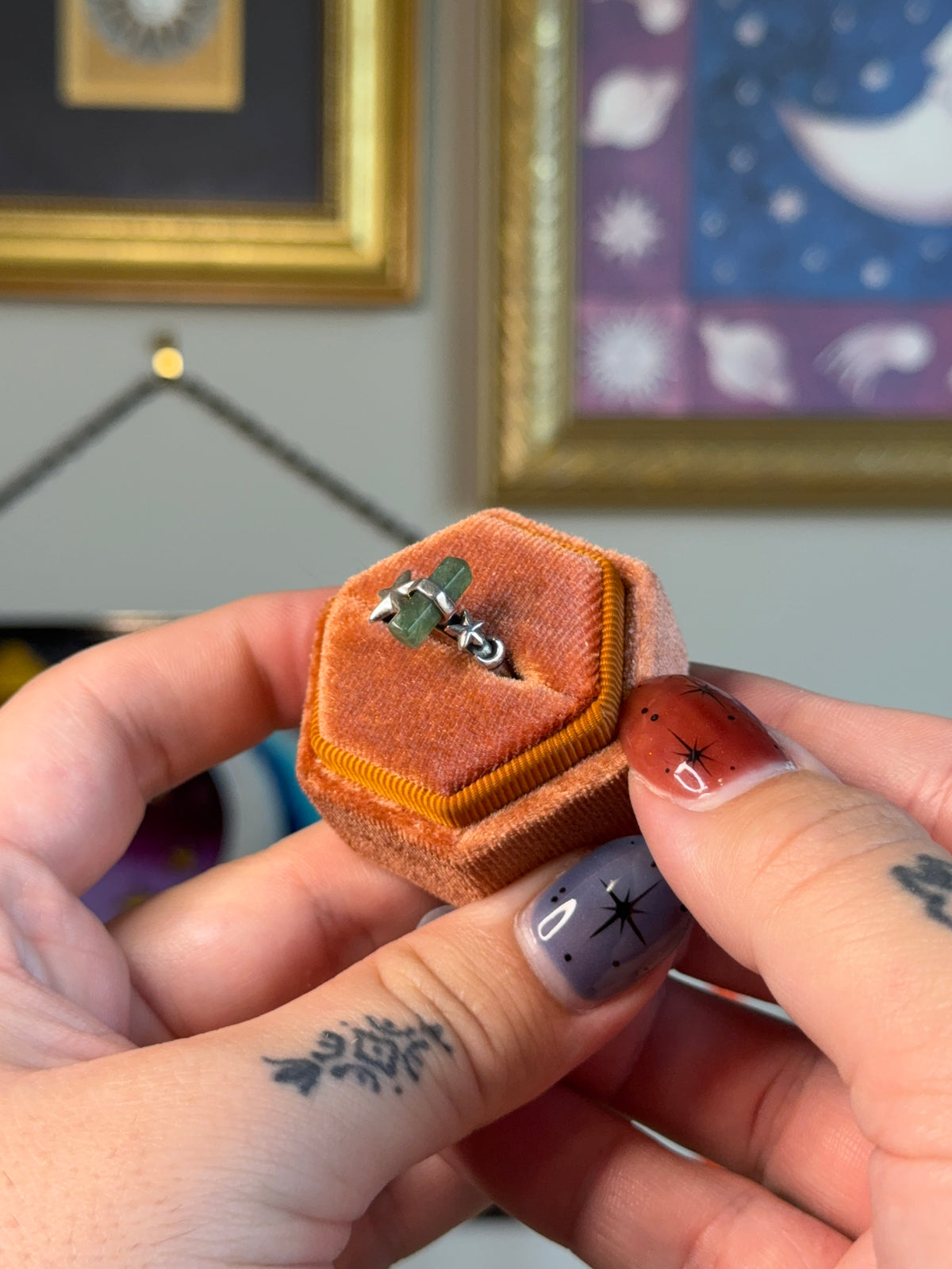 Moss agate celestial ring