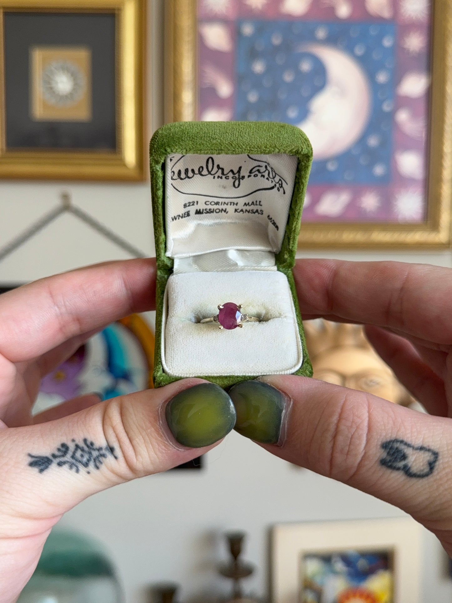 Yellow gold ruby ring with diamonds