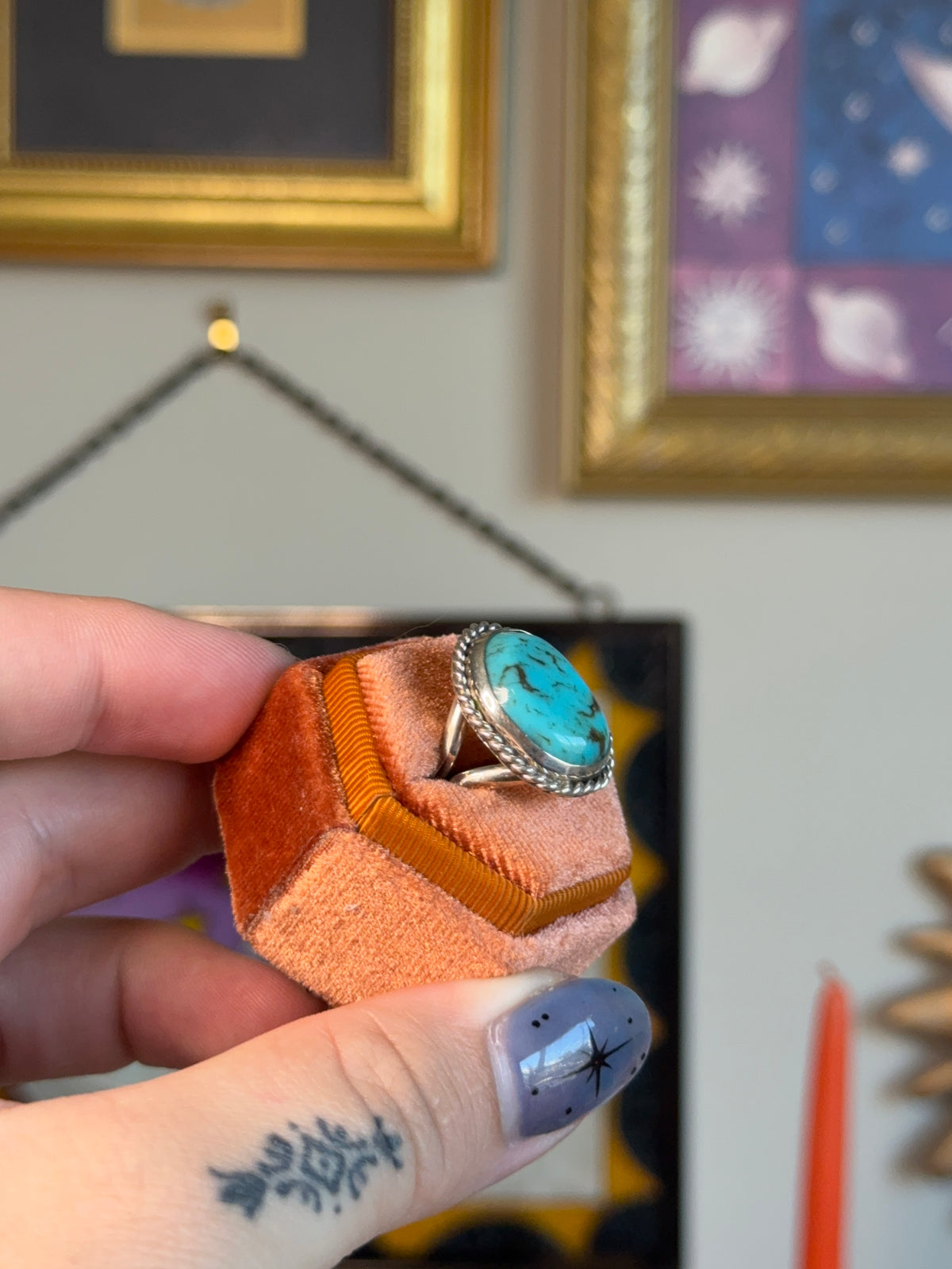 Twisted band turquoise ring