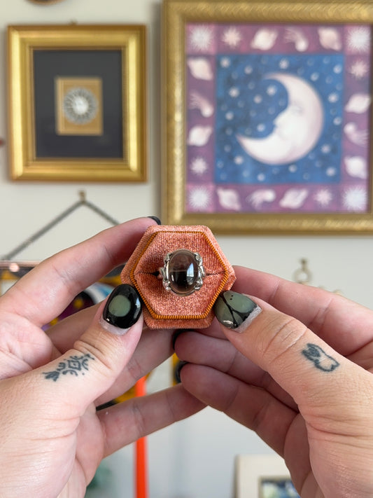 Smokey glass cabochon ring