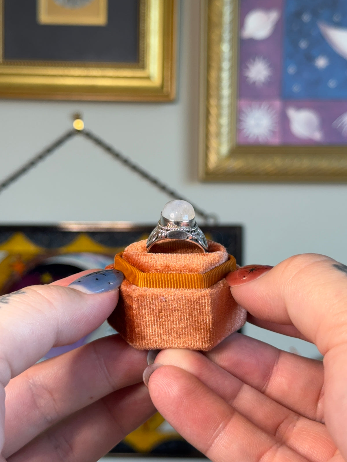Moonstone cabochon ring