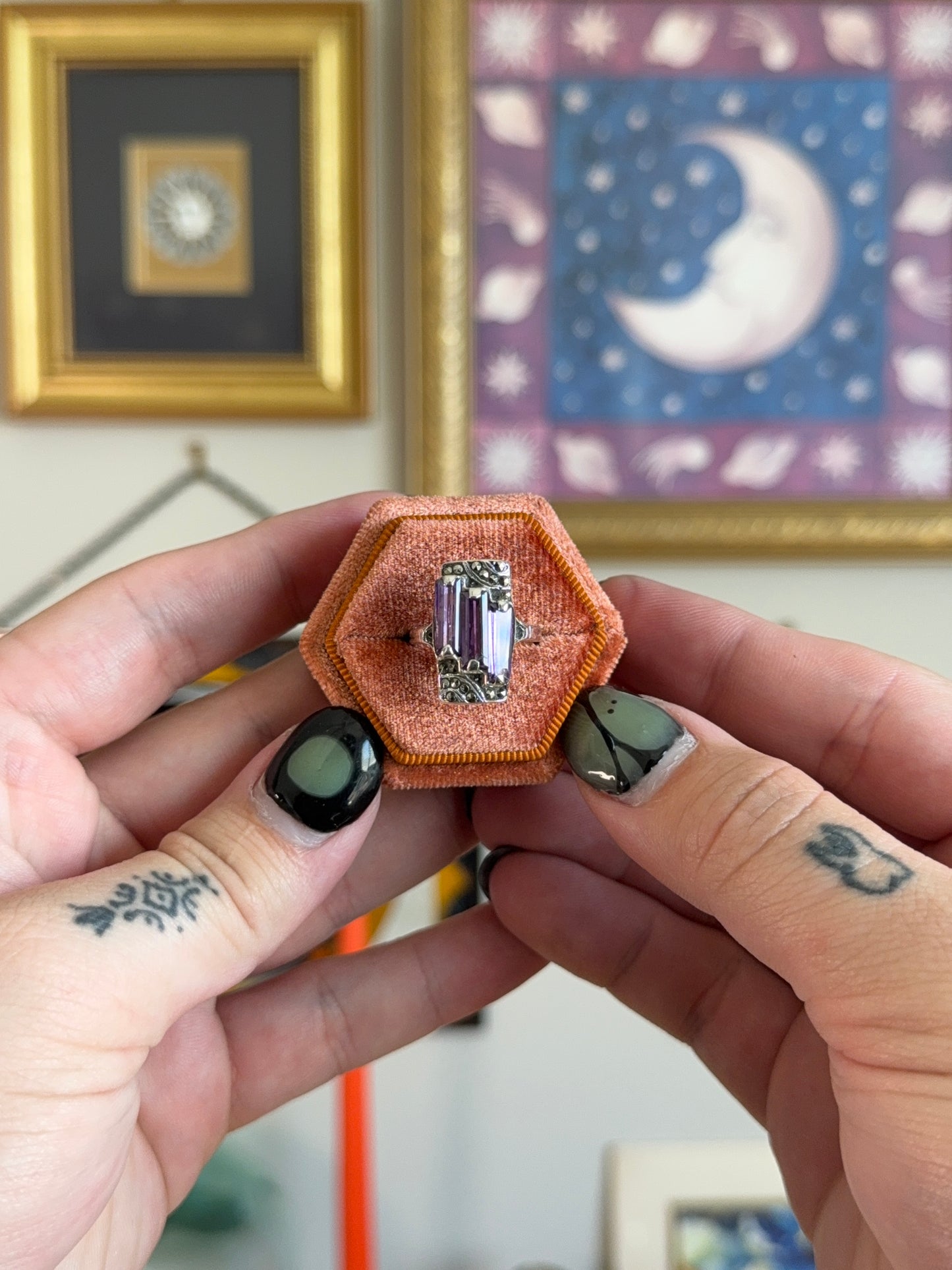 Art deco triple Amethyst ring