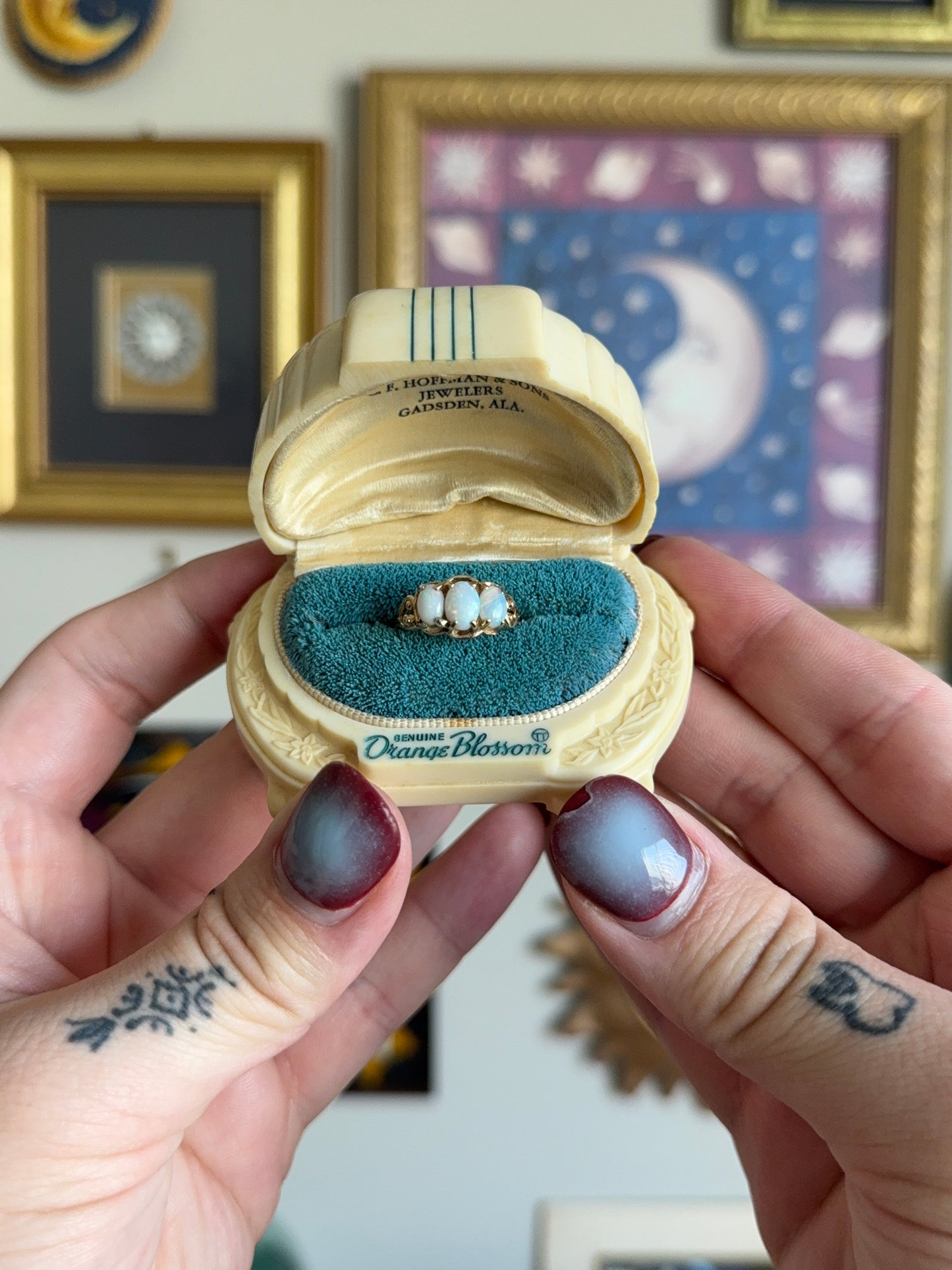 Triple Opal yellow gold ring