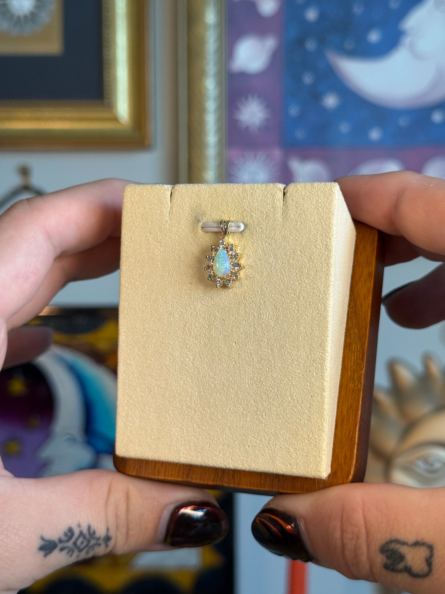 Tear drop Opal and Diamond pendant