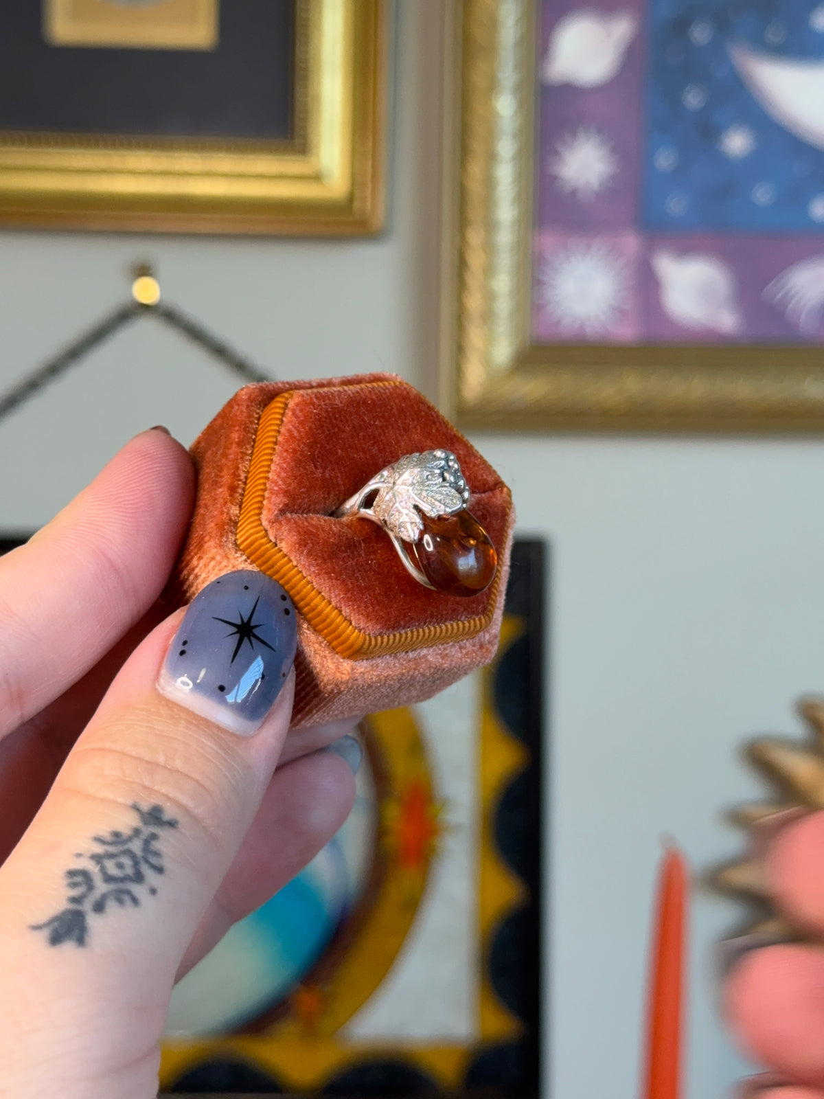 Fruit motif amber ring