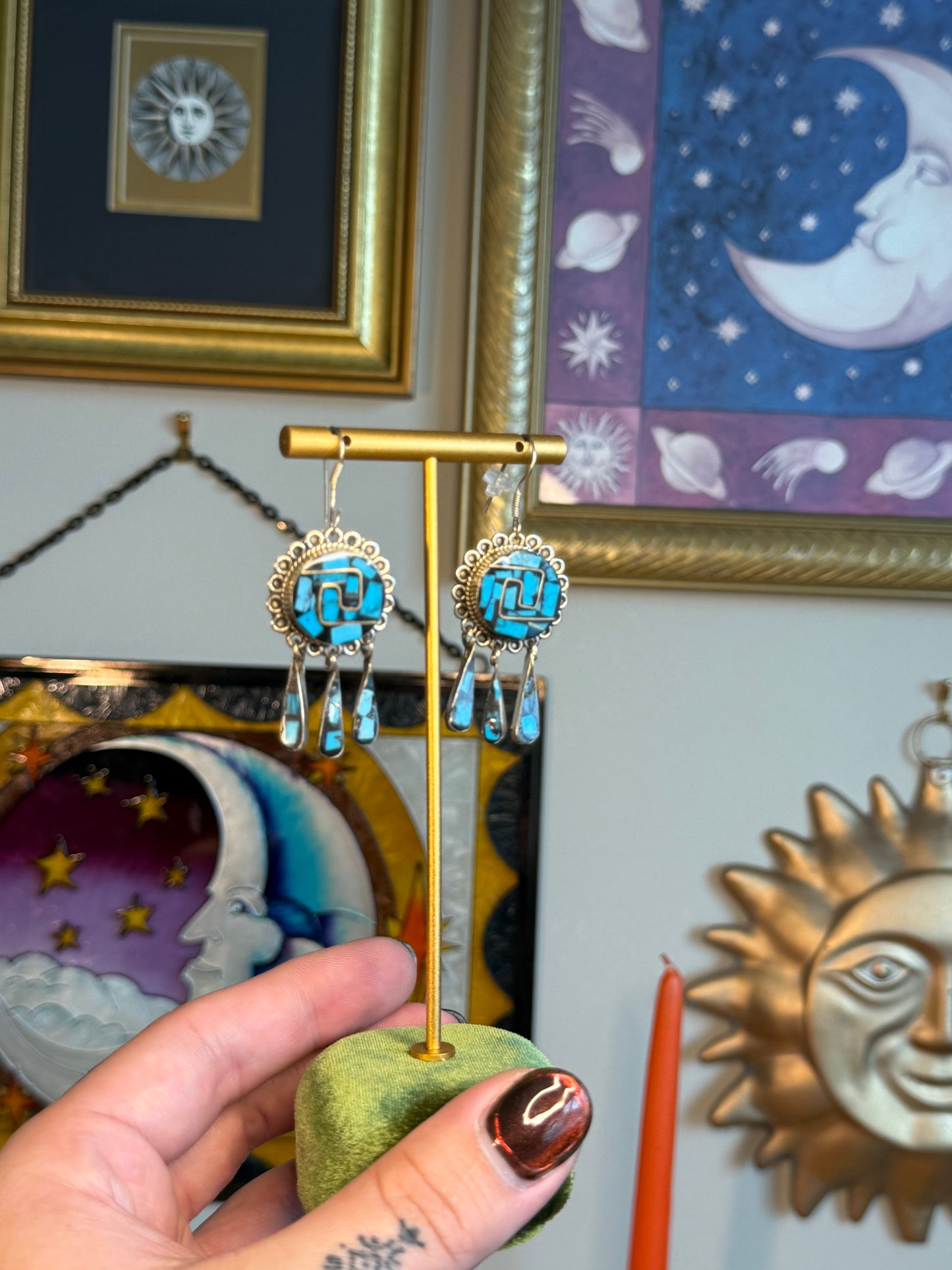 Taxco turquoise inlay earrings