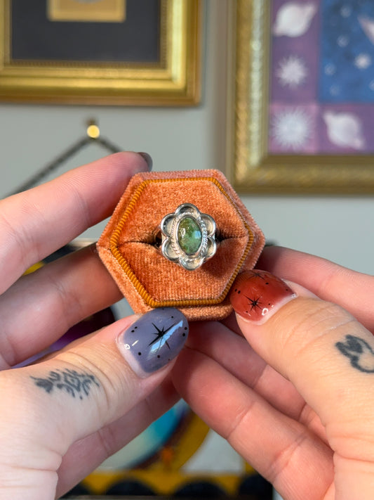Green turqouise flower ring