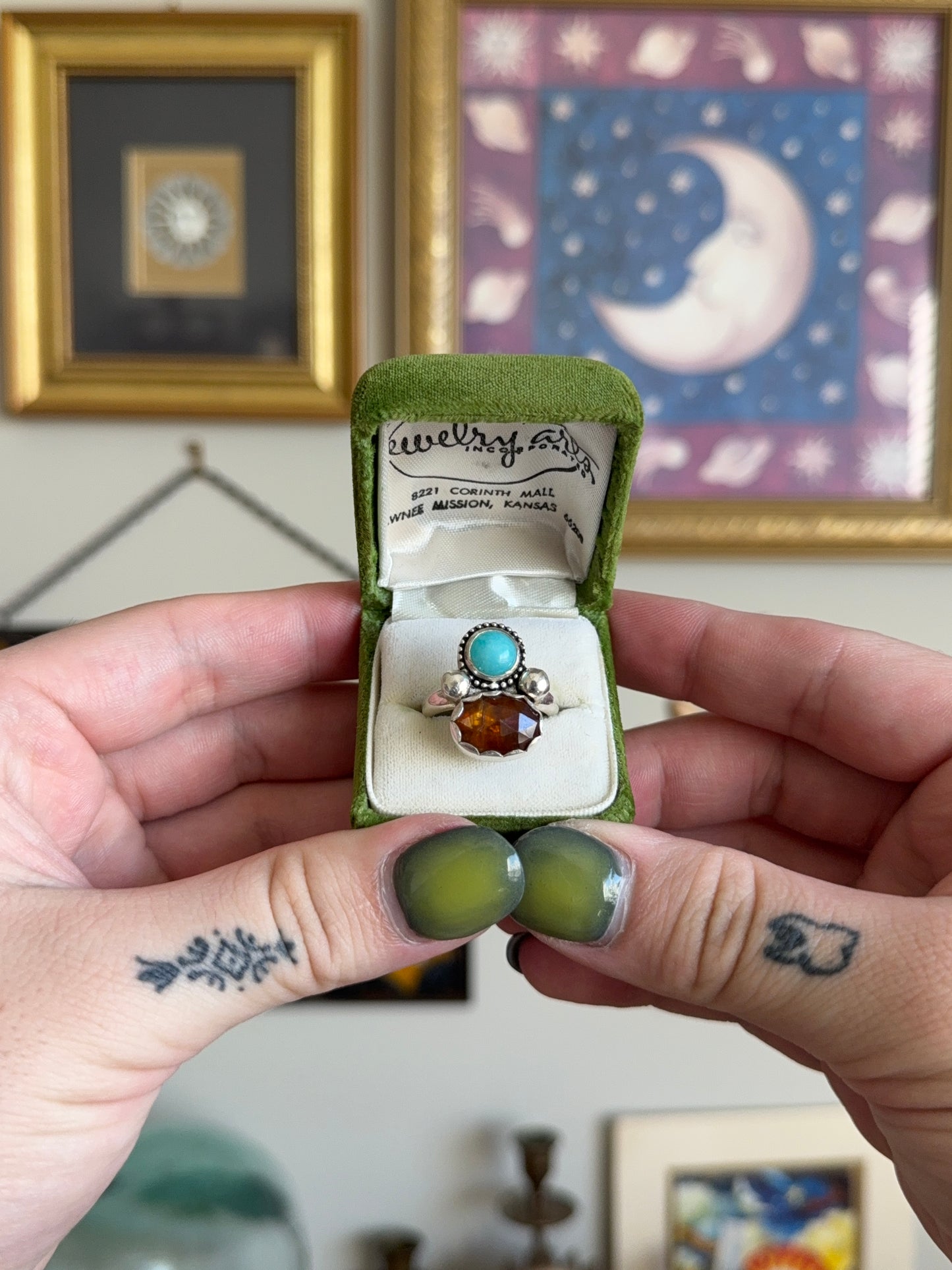 Orange Kyanite & Amazonite ring