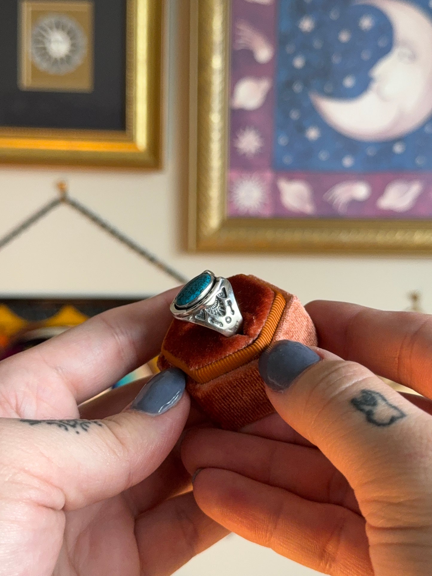 Horse shoe turquoise signet ring