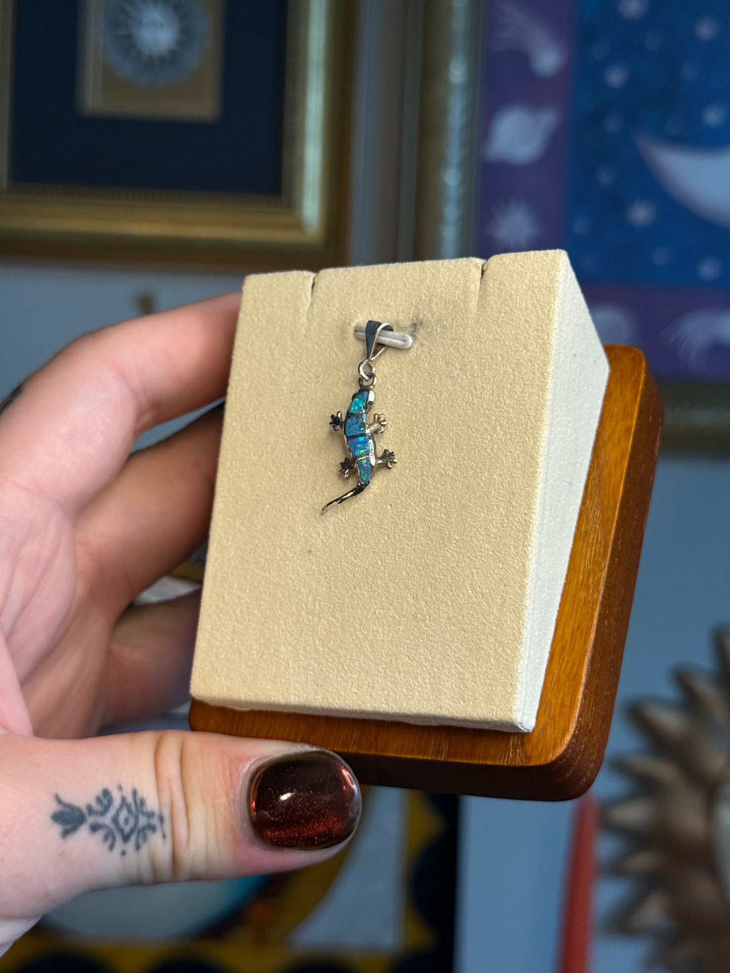 Opal lizard pendant