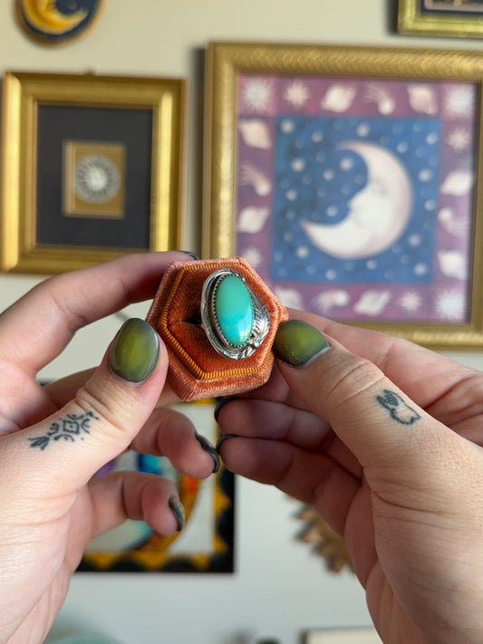 Big Turquoise oval with leaf motif