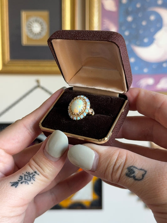 Antique gold opal cluster ring