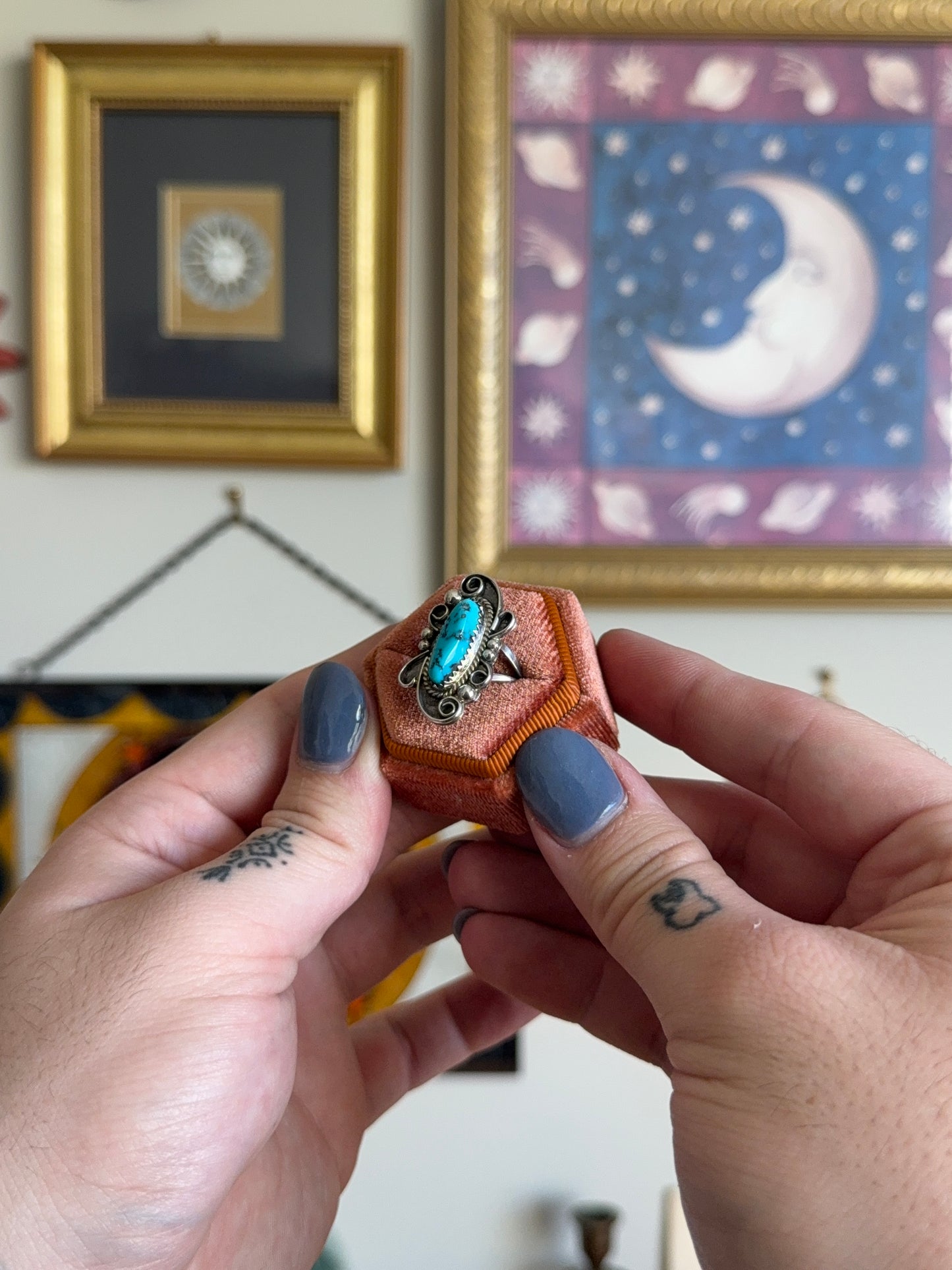 Elongated Turquoise with intricate bezel