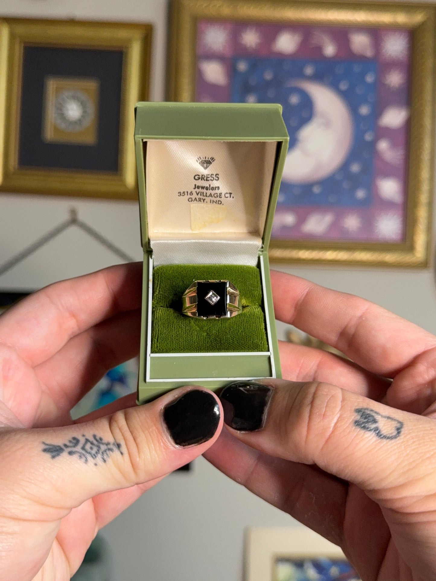 Gold black onyx square signet ring
