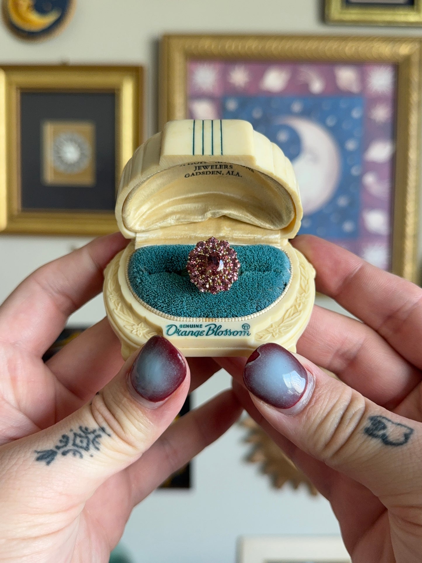 Yellow gold Pink Tourmaline Cluster