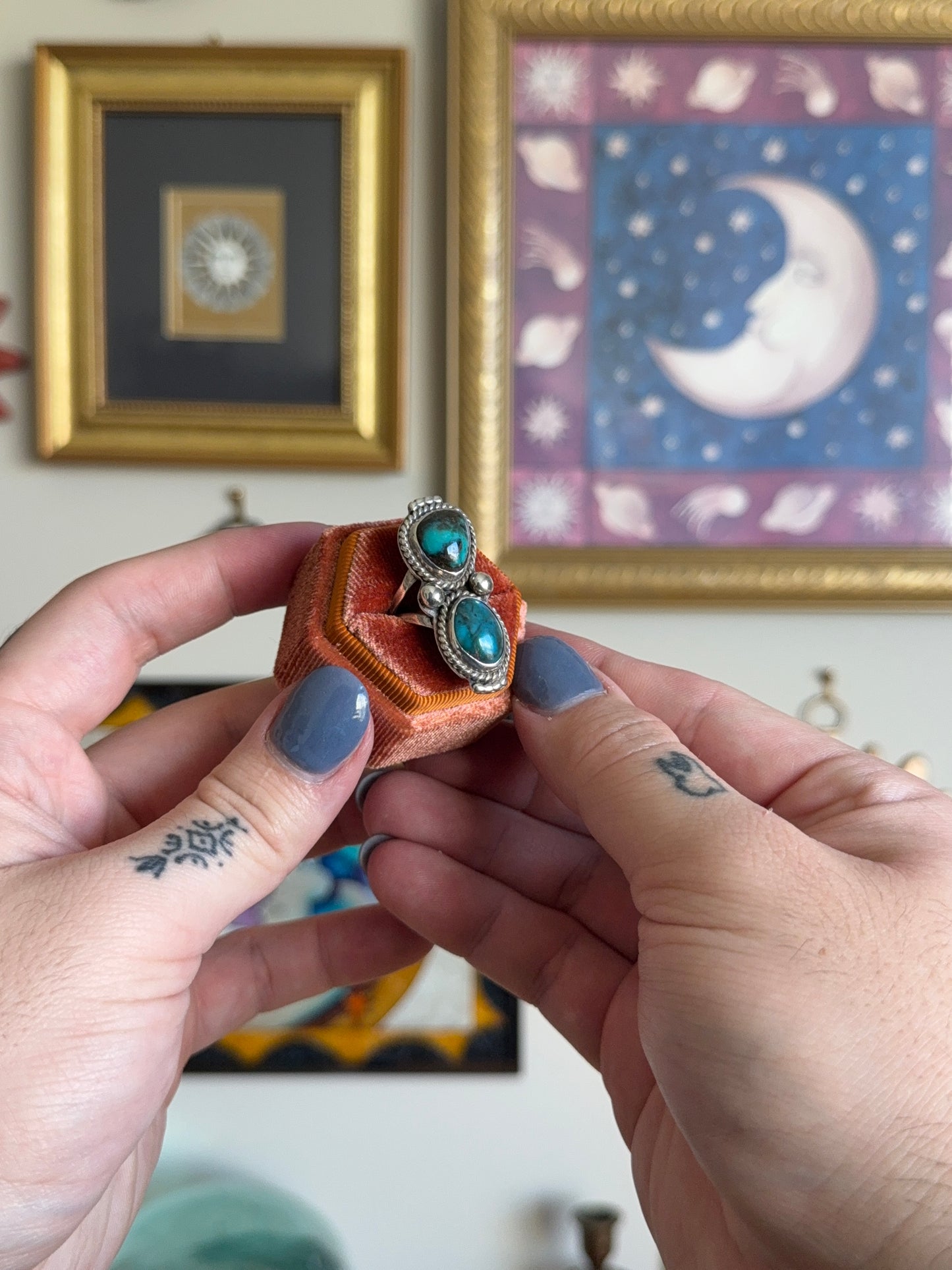 Elongated double turquoise ring