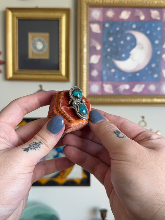Elongated double turquoise ring